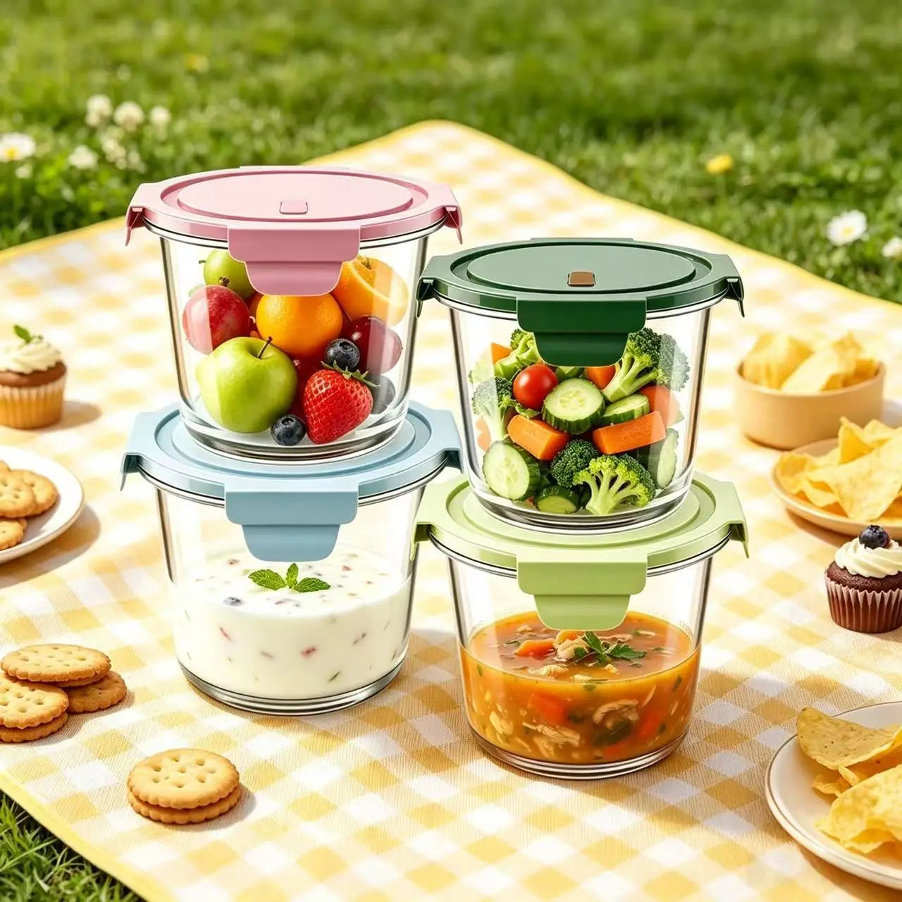 4-Pack 24 Oz Glass Meal Prep Containers, Glass Jars with Airtight Lids, Wide Mouth Mason Salad Jars, Glass Food Storage Containers for Snacks Yogurt Spice Sugar Soup