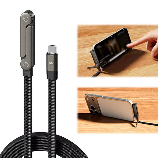 240W Fast Charging Foldable Phone Holder Data Cable Multi Charger Cord with Type C 2-In-1