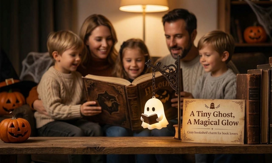 Spooky Ghost Reading Book Lamp Warm LED Night Light for Bookshelf