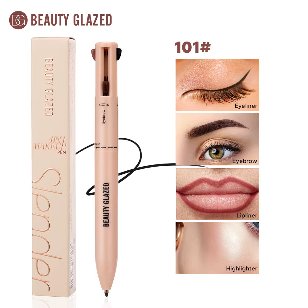 Beauty Glazed 4-In-1 Makeup Pen Waterproof Cosmetic Pencil for Eyeliner Brow Lip Highlighter