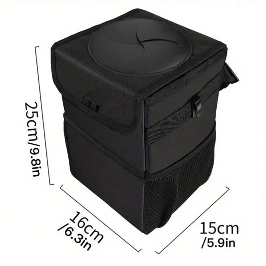 Portable Waterproof Car Trash Can with Lid and Pockets Leakproof Multi-Functional Auto Organizer for Vehicle Use