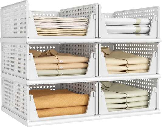 6 Pack Closet Organizer Storage Bins Stackable Plastic Drawer Shelf
