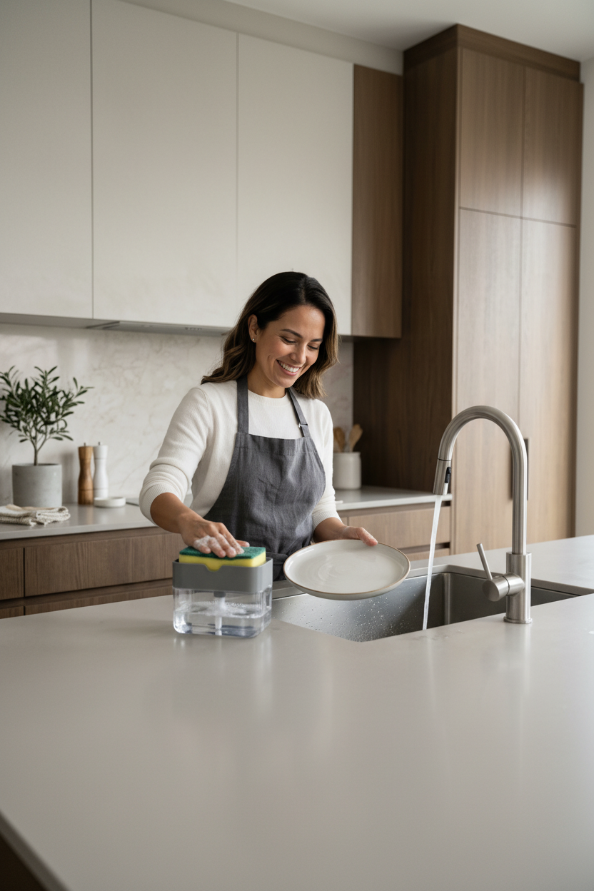 Soap Dispensing Dish Brush – One-Touch Kitchen Scrubber