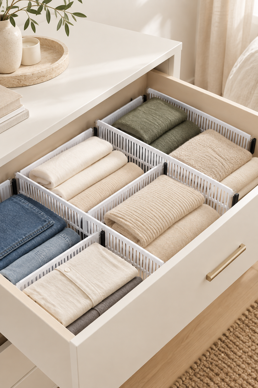 Expandable drawer dividers keeping clothes neatly organized