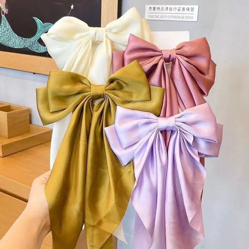 Bow Ribbon Hair Clip for Women Bowknot Barrettes Girls Solid Stain Spring Ponytail Clip
