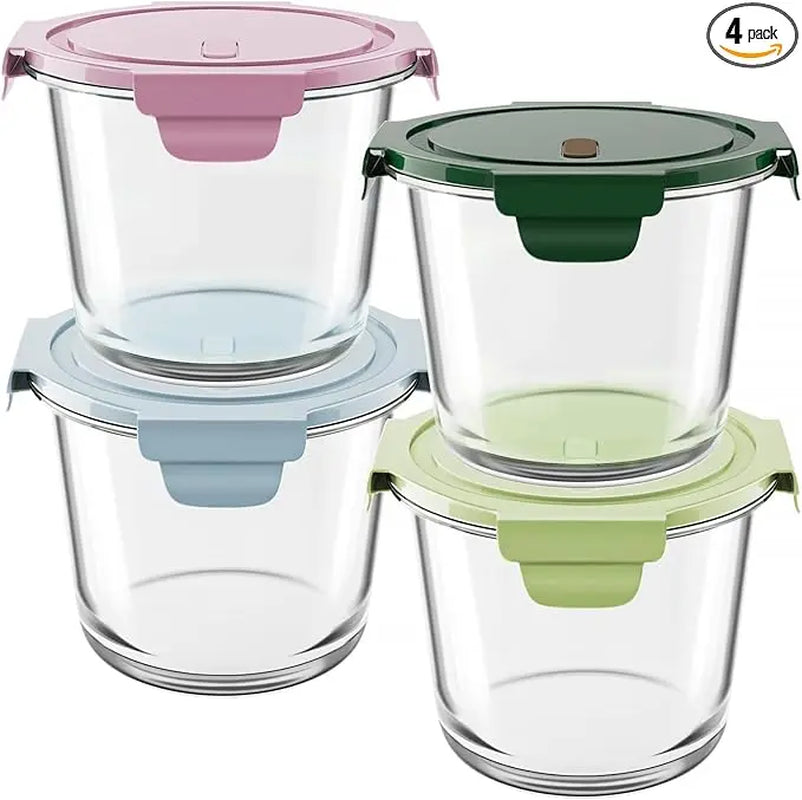 4-Pack 24 Oz Glass Meal Prep Containers, Glass Jars with Airtight Lids, Wide Mouth Mason Salad Jars, Glass Food Storage Containers for Snacks Yogurt Spice Sugar Soup