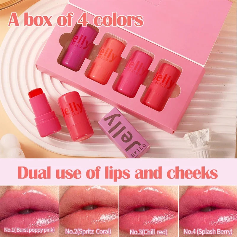 4Pcs Set Jelly Cheek Blush Tint 3-In-1 Transparent Moisturized Blusher Facial Contour