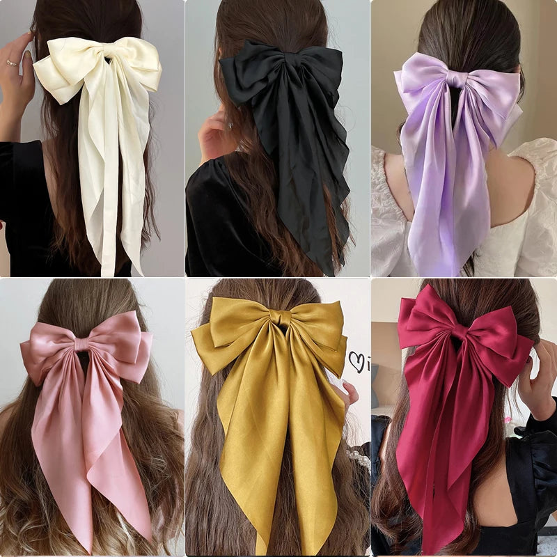 Bow Ribbon Hair Clip for Women Bowknot Barrettes Girls Solid Stain Spring Ponytail Clip