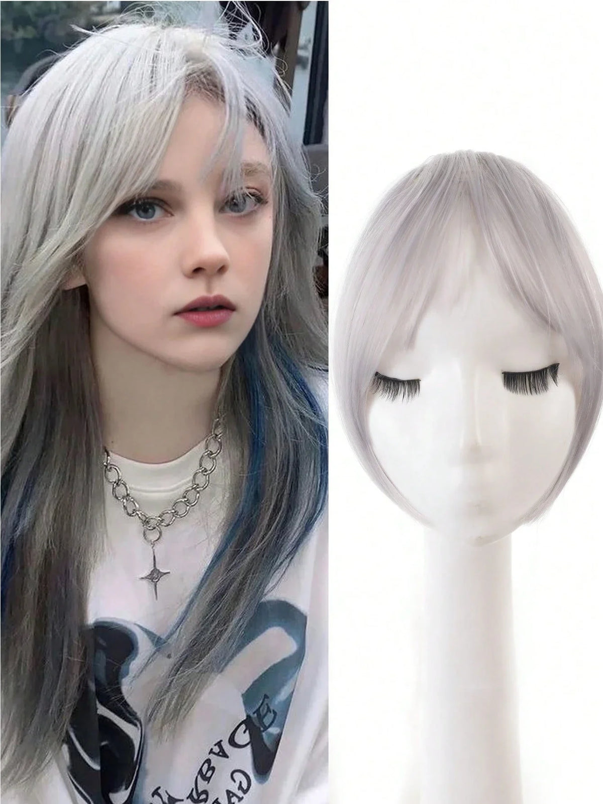 Synthesis Wig Middle-Part Bangs Hair Extensions Clip in Forehead Natural Seamless