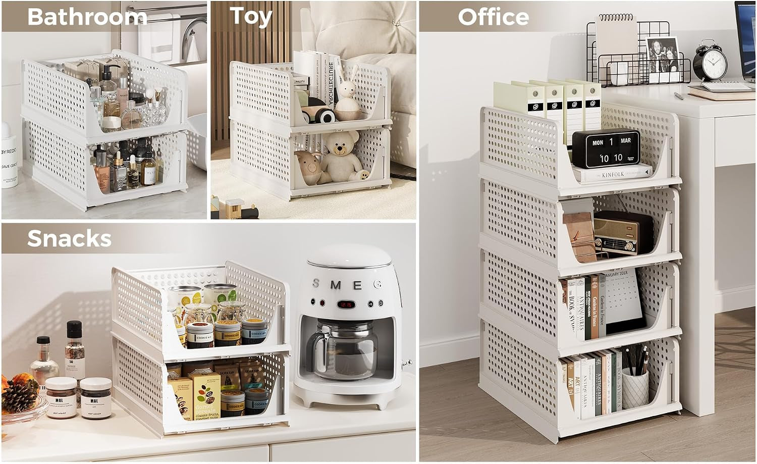 6 Pack Closet Organizer Storage Bins Stackable Plastic Drawer Shelf