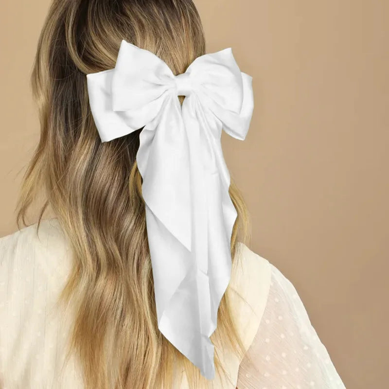 Bow Ribbon Hair Clip for Women Bowknot Barrettes Girls Solid Stain Spring Ponytail Clip
