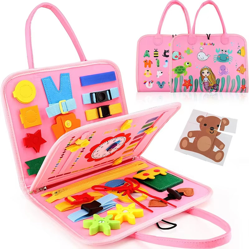 Montessori Toys Busy Board Toddler Sensory Activity Developing Board for Motor Skills Educational Travel