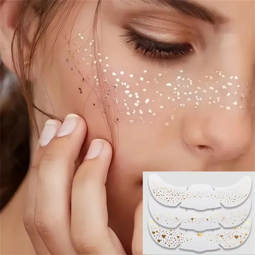 6Pcs Hot Stamping Freckles Makeup Patches Metallic Golden Silver Fake Freckles Temporary Tattoo Stickers
