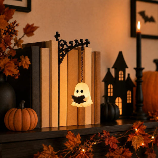 Spooky Ghost Reading Book Lamp Warm LED Night Light for Bookshelf