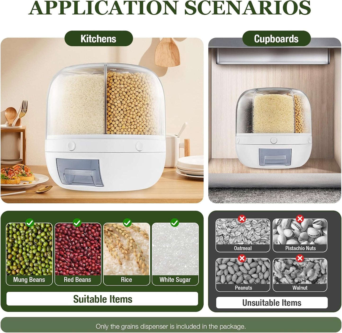 6-Grid Rotating Dry Food Dispenser & Kitchen Countertop Organizer