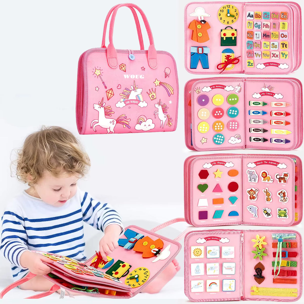 Montessori Toys Busy Board Toddler Sensory Activity Developing Board for Motor Skills Educational Travel
