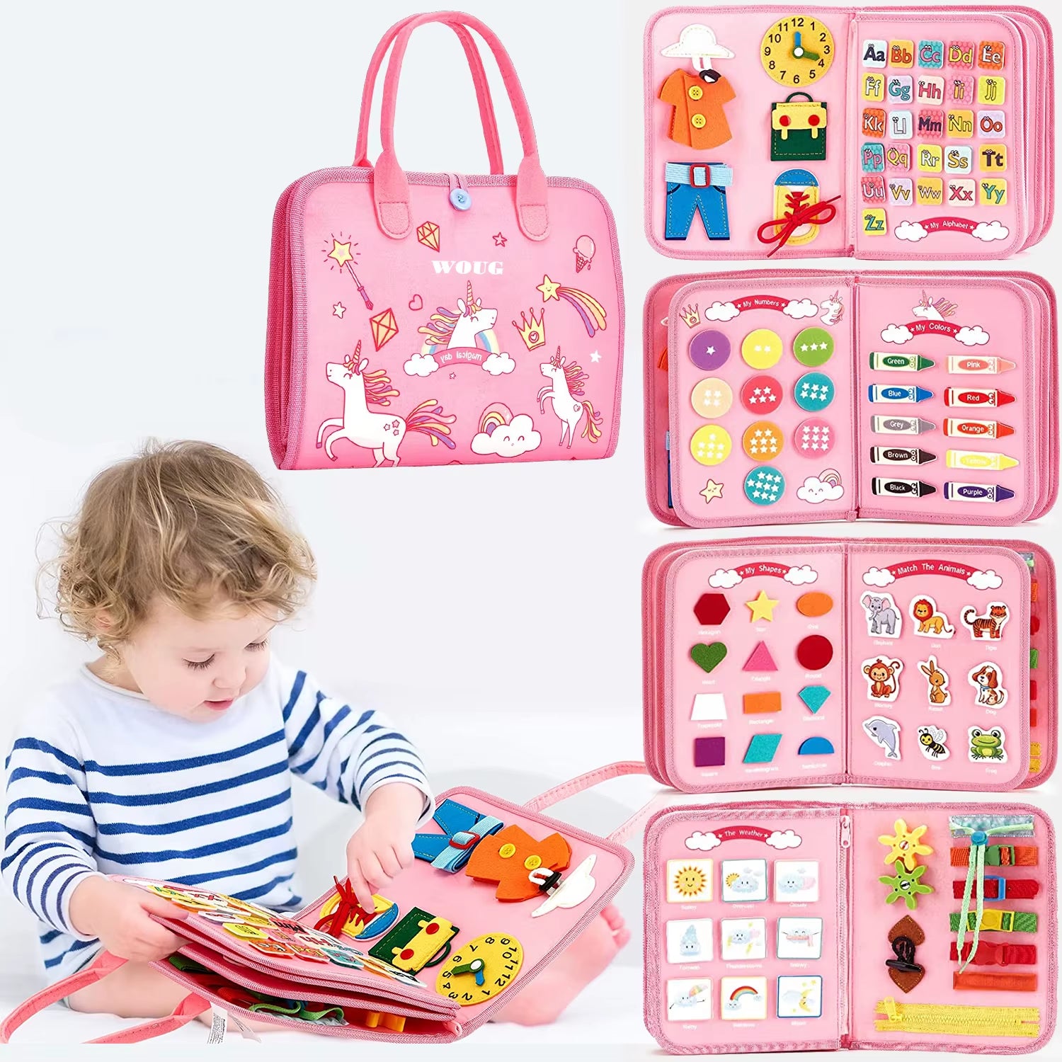 Montessori Toys Busy Board Toddler Sensory Activity Developing Board for Motor Skills Educational Travel