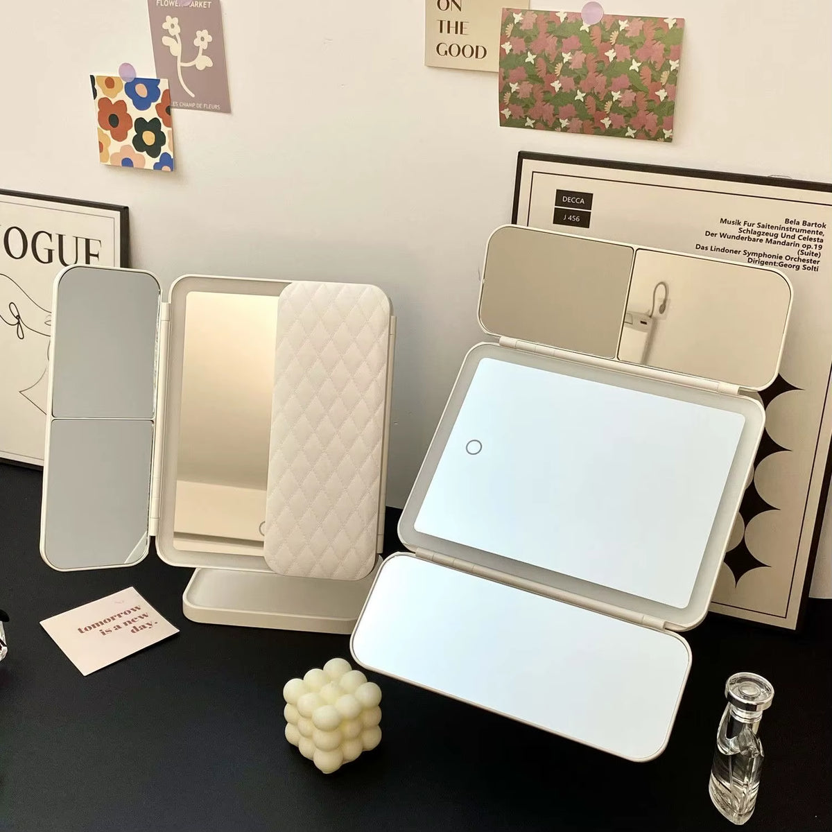 Trifold Makeup Mirror LED Lights Dorm Dressing Mirror Beauty Smart Complementary