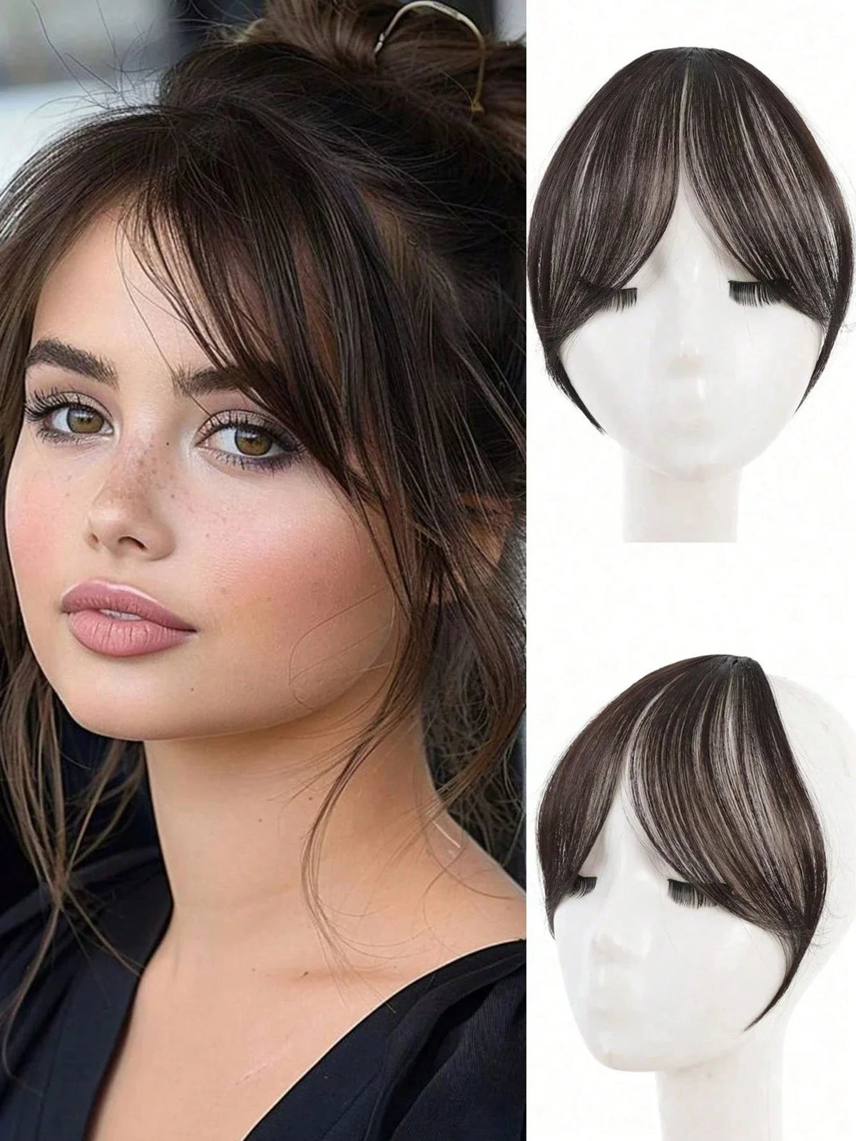 Synthesis Wig Middle-Part Bangs Hair Extensions Clip in Forehead Natural Seamless