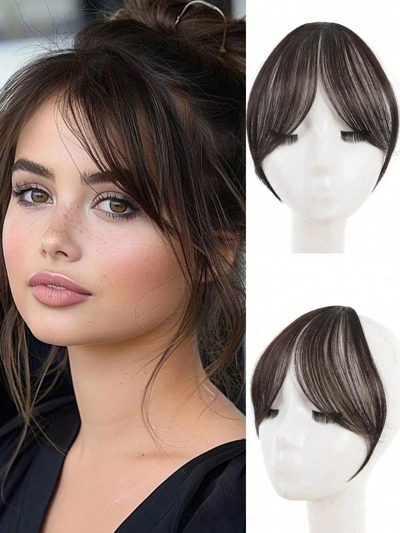 Synthesis Wig Middle-Part Bangs Hair Extensions Clip in Forehead Natural Seamless