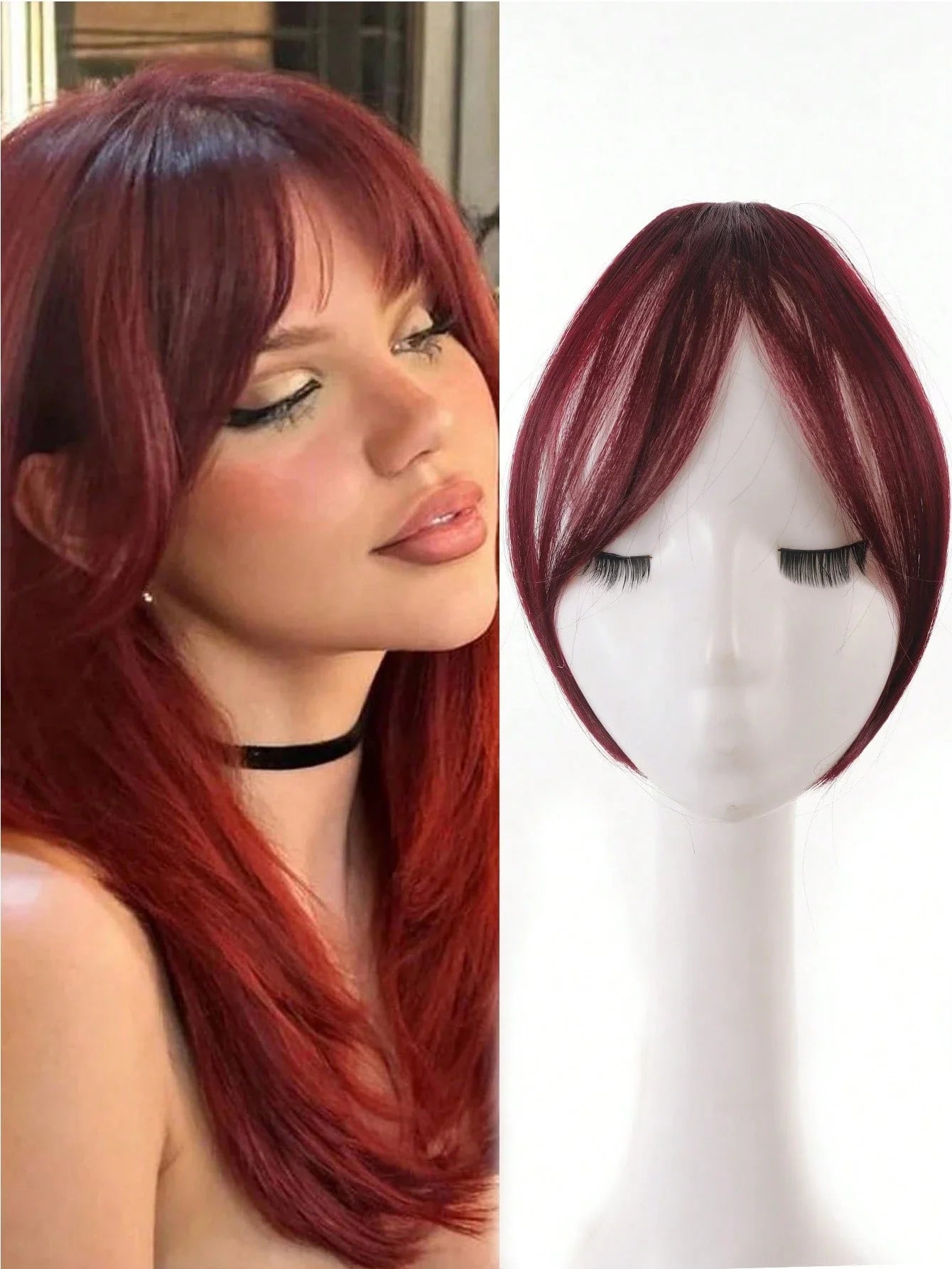 Synthesis Wig Middle-Part Bangs Hair Extensions Clip in Forehead Natural Seamless