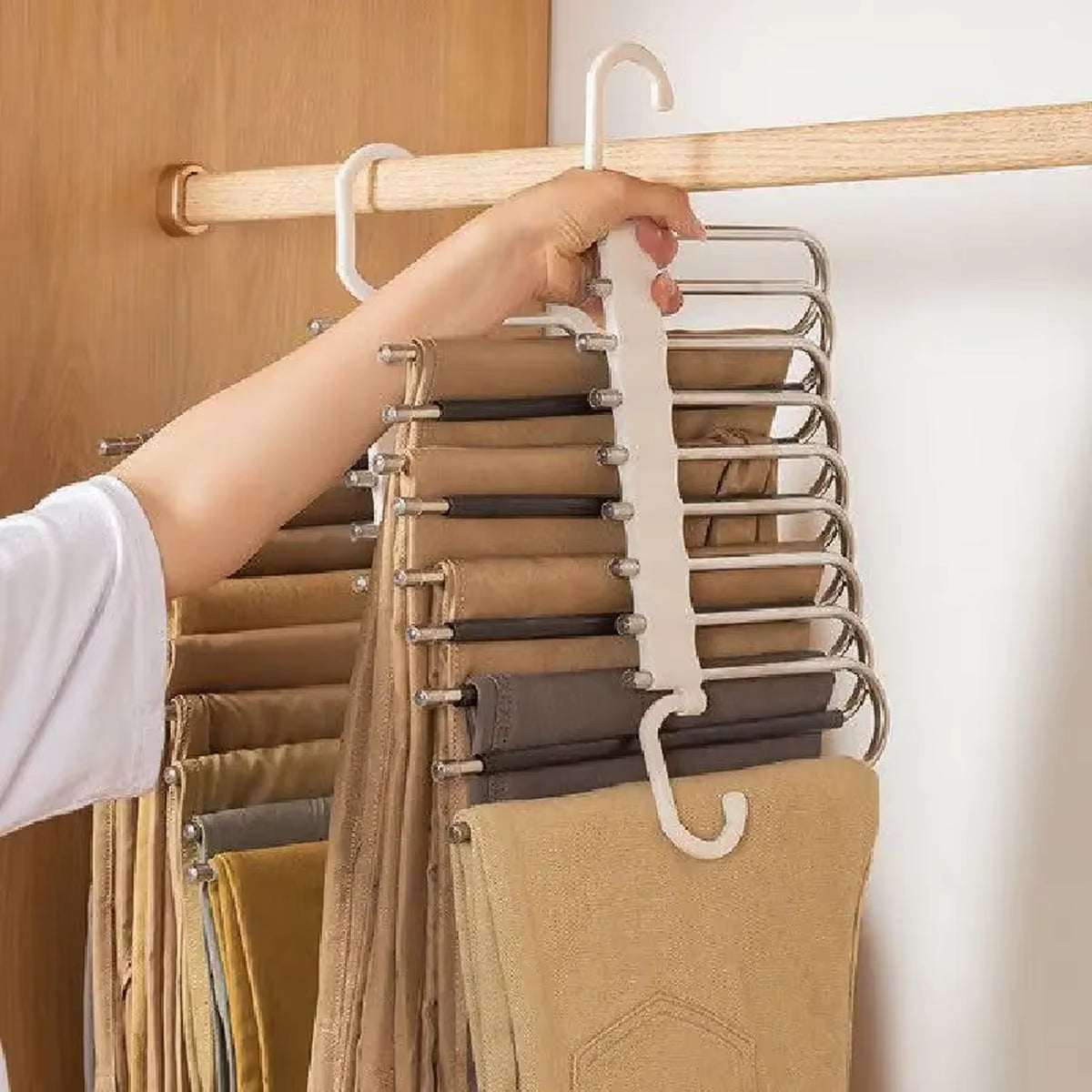 Multifunctional 9-Layer Jeans and Pants Hanger for Closet Organization
