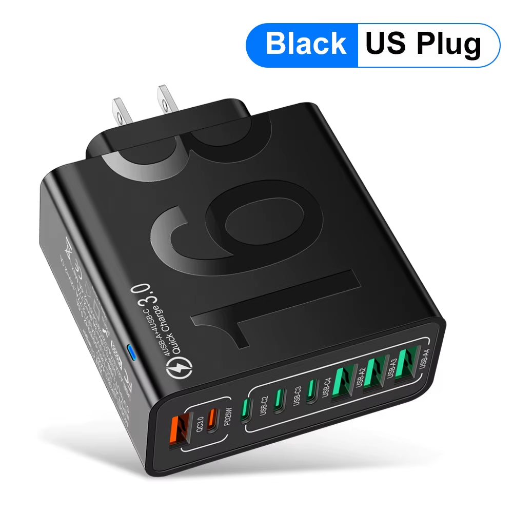 150W Multi Ports USB Charger Fast Charging Wall Adapter for Xiaomi Iphone Samsung Huawei PD Type C Travel