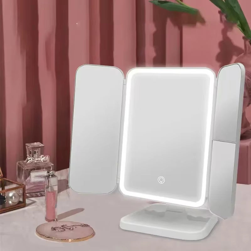 Trifold Makeup Mirror LED Lights Dorm Dressing Mirror Beauty Smart Complementary