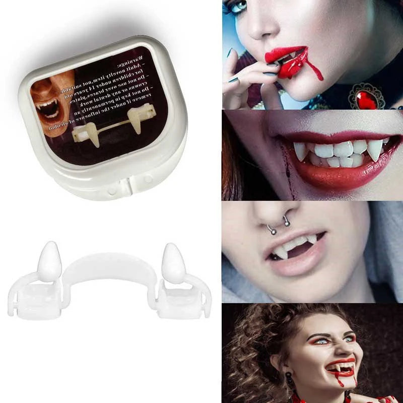 Retractable Vampire Dracula Fangs Realistic Cosplay Zombie Dentures