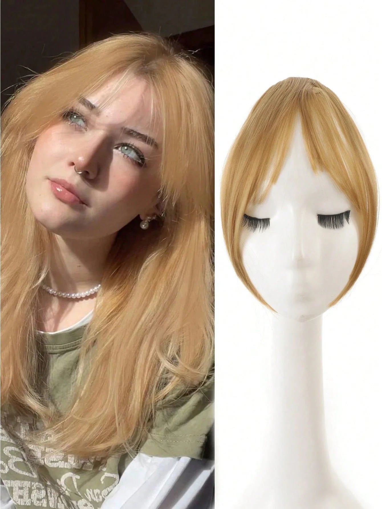 Synthesis Wig Middle-Part Bangs Hair Extensions Clip in Forehead Natural Seamless