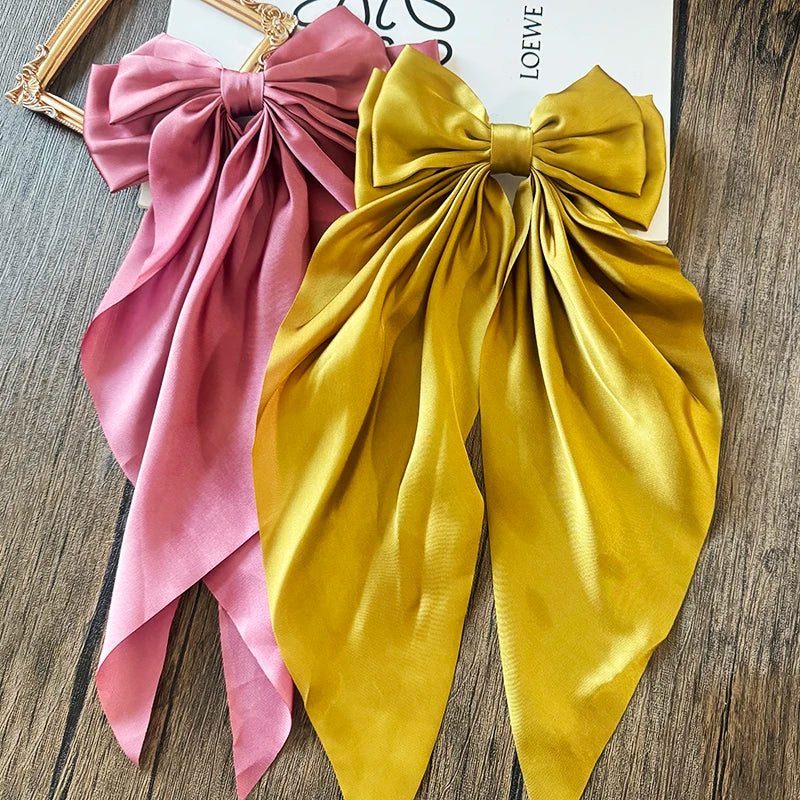 Bow Ribbon Hair Clip for Women Bowknot Barrettes Girls Solid Stain Spring Ponytail Clip