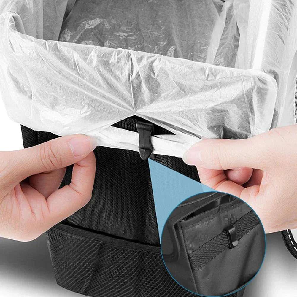 Portable Waterproof Car Trash Can with Lid and Pockets Leakproof Multi-Functional Auto Organizer for Vehicle Use