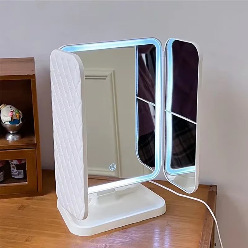 Trifold Makeup Mirror LED Lights Dorm Dressing Mirror Beauty Smart Complementary