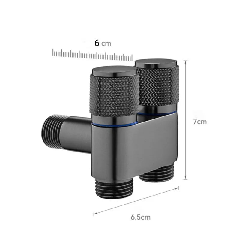 Dual-Outlet Zinc Alloy Angle Valve | Wall-Mount 1-in-2-Out Water Tap