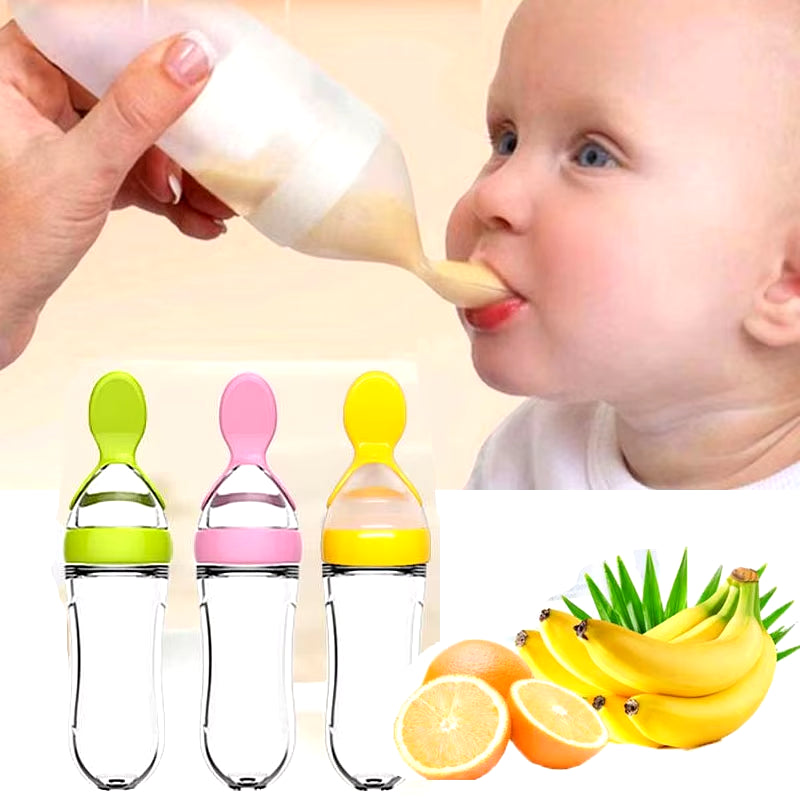 Safe Useful Silicone Baby Bottle with Spoon Food Supplement Rice Cereal Bottles Squeeze Spoon