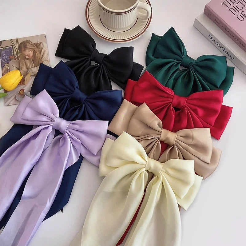 Bow Ribbon Hair Clip for Women Bowknot Barrettes Girls Solid Stain Spring Ponytail Clip