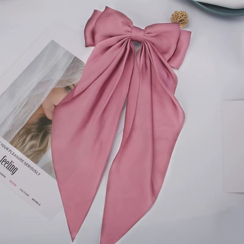Bow Ribbon Hair Clip for Women Bowknot Barrettes Girls Solid Stain Spring Ponytail Clip