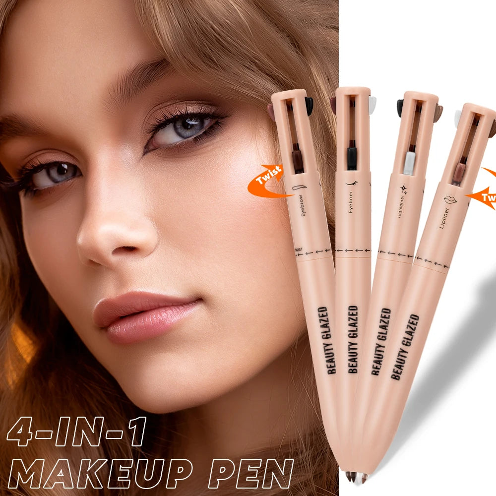 Beauty Glazed 4-In-1 Makeup Pen Waterproof Cosmetic Pencil for Eyeliner Brow Lip Highlighter