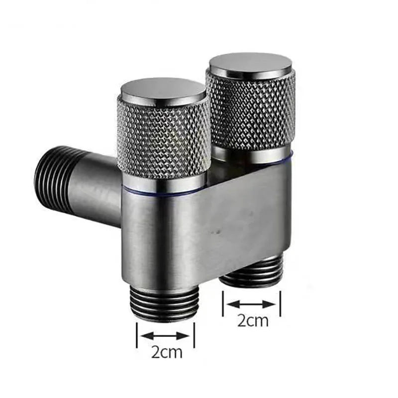 Dual-Outlet Zinc Alloy Angle Valve | Wall-Mount 1-in-2-Out Water Tap