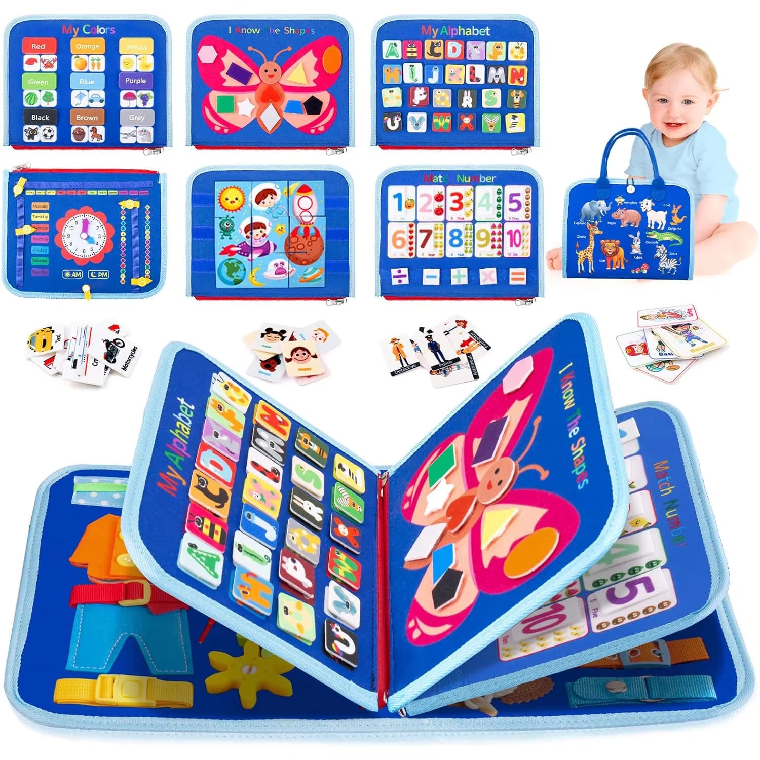 Montessori Toys Busy Board Toddler Sensory Activity Developing Board for Motor Skills Educational Travel