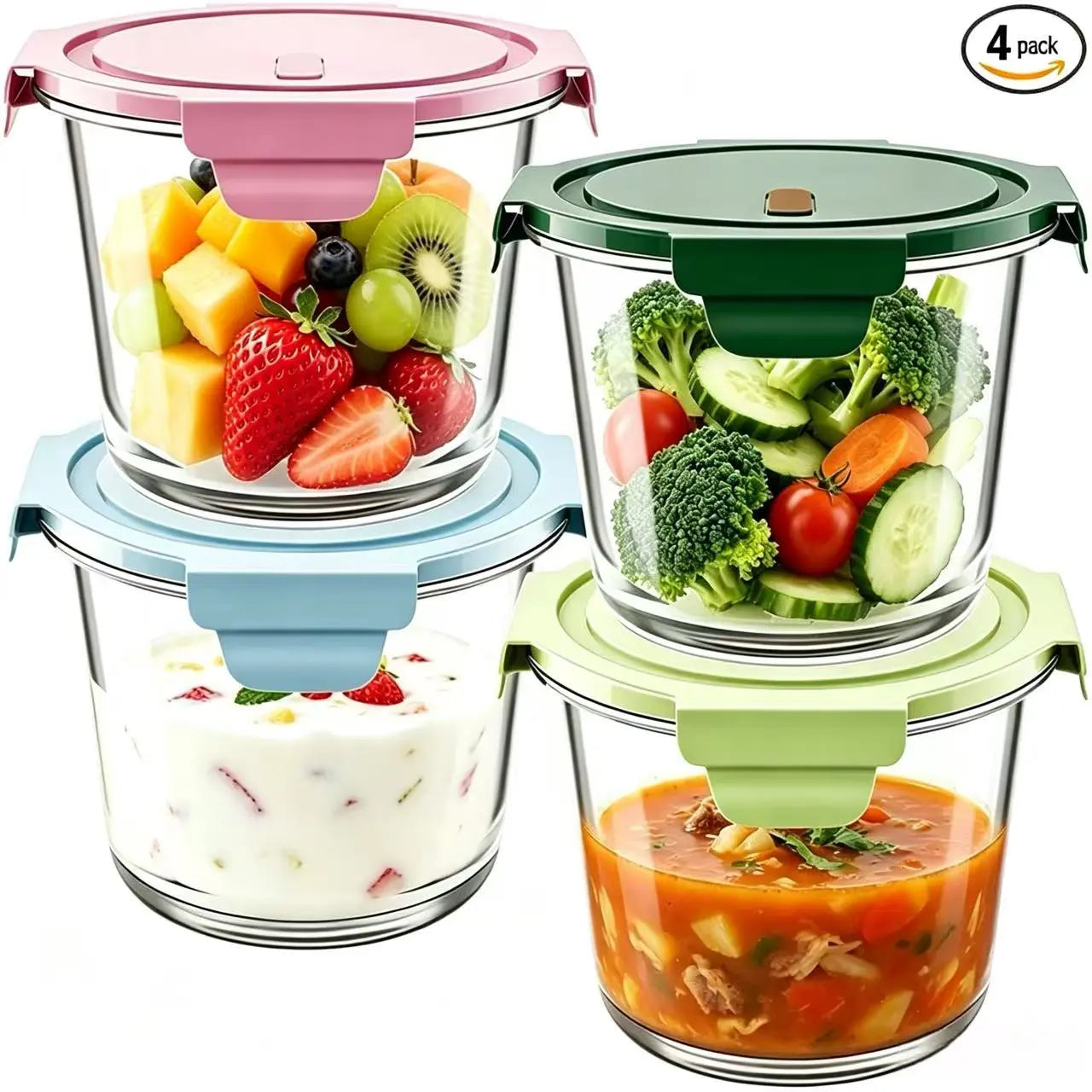 4-Pack 24 Oz Glass Meal Prep Containers, Glass Jars with Airtight Lids, Wide Mouth Mason Salad Jars, Glass Food Storage Containers for Snacks Yogurt Spice Sugar Soup