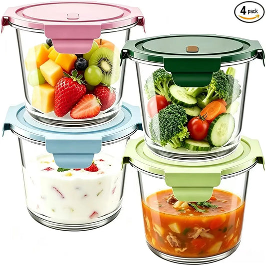 4-Pack 24 Oz Glass Meal Prep Containers, Glass Jars with Airtight Lids, Wide Mouth Mason Salad Jars, Glass Food Storage Containers for Snacks Yogurt Spice Sugar Soup
