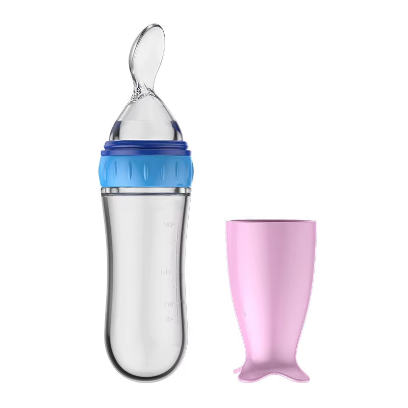 Safe Useful Silicone Baby Bottle with Spoon Food Supplement Rice Cereal Bottles Squeeze Spoon
