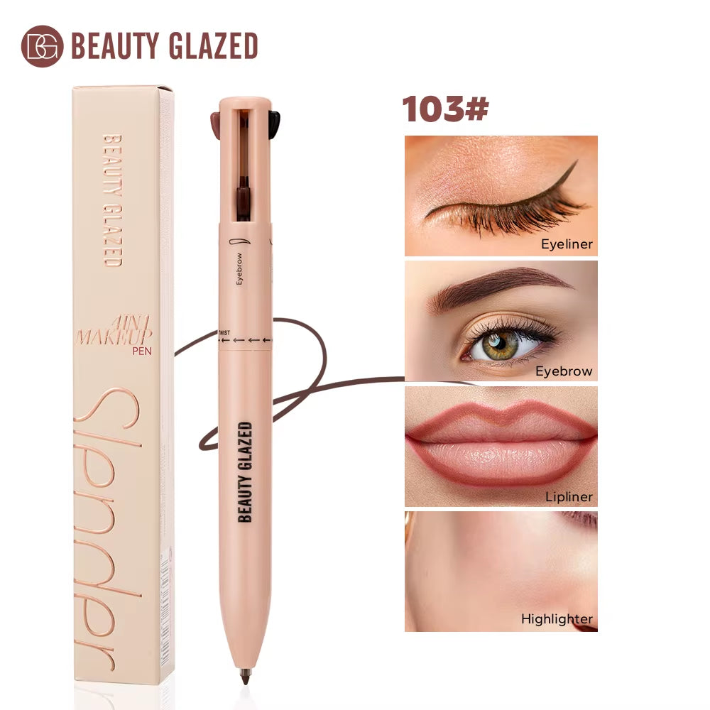 Beauty Glazed 4-In-1 Makeup Pen Waterproof Cosmetic Pencil for Eyeliner Brow Lip Highlighter