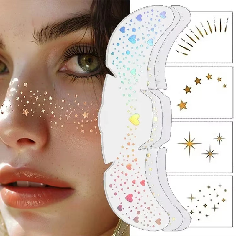 6Pcs Hot Stamping Freckles Makeup Patches Metallic Golden Silver Fake Freckles Temporary Tattoo Stickers