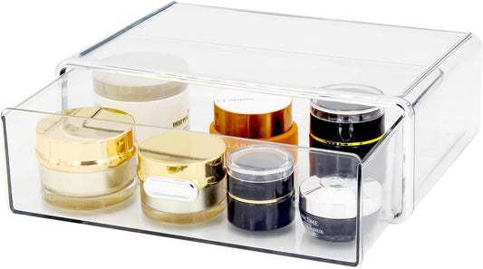 Clear Drawer Organizer - Stackable Drawer Storage Makeup Organizer for Store Cosmetics and Skincares, Suitable for Vanity, Bathroom and Bedroom Locker Organiser-Drawer
