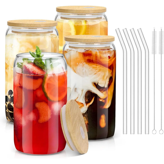 4-Pack Glass Overnight Oats Jars with Lids — 16oz Meal Prep Containers