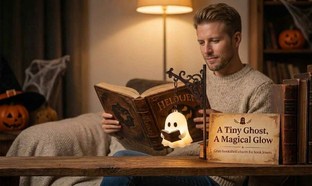 Spooky Ghost Reading Book Lamp Warm LED Night Light for Bookshelf