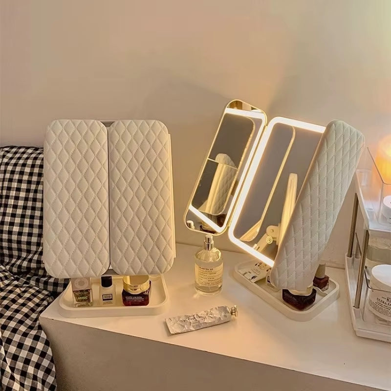 Trifold Makeup Mirror LED Lights Dorm Dressing Mirror Beauty Smart Complementary