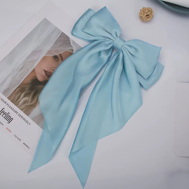 Bow Ribbon Hair Clip for Women Bowknot Barrettes Girls Solid Stain Spring Ponytail Clip